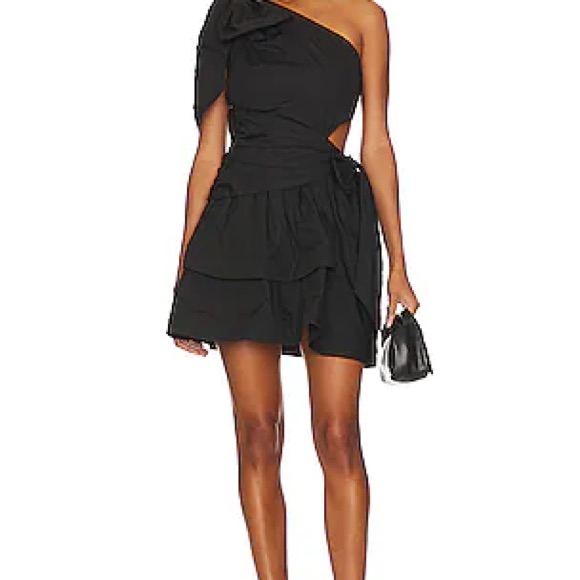Elliatt One-Shoulder Black Ruffle Mini Dress With Side Tie